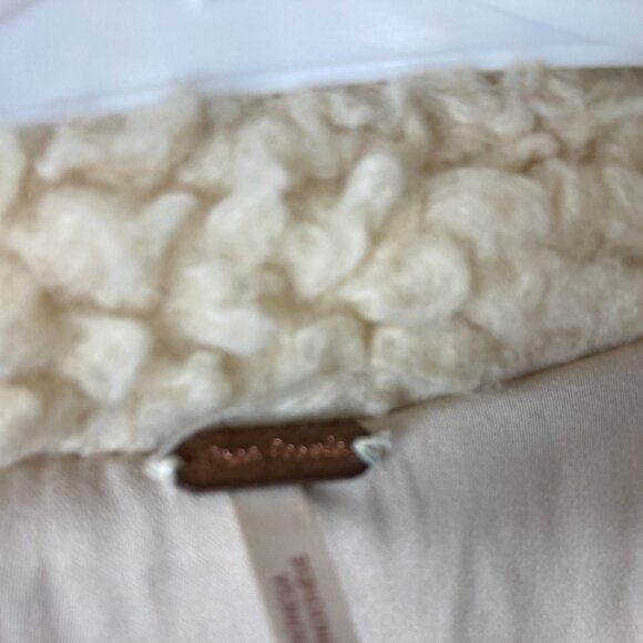 Free People Women Sz S Ivory So Soft Sherpa Oversized Teddy Button Down Pea Coat - Picture 5 of 9